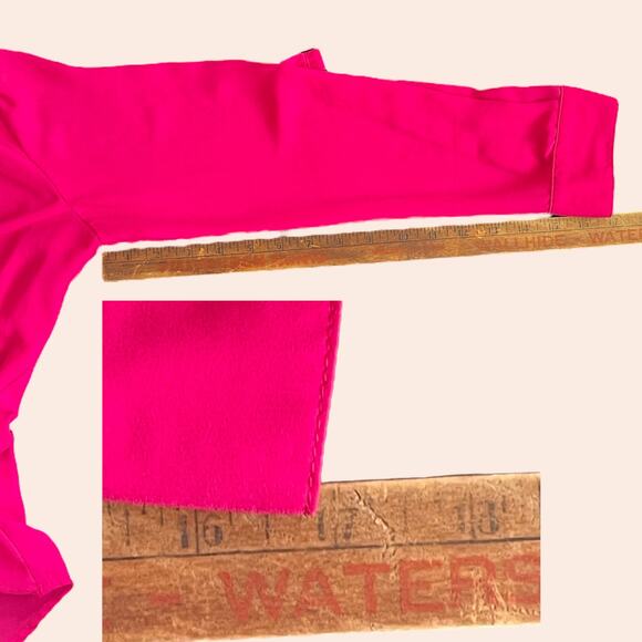 Pink Adrianna Papell Blouse Size Small V Neck Long Sleeve Roll Tab Black Snap - Picture 6 of 7